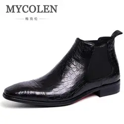 Mycolen бренд 2018 осень-зима Ретро Мужские ботинки удобные Фирменные Повседневная обувь Пояса из натуральной кожи платье Сапоги и ботинки для
