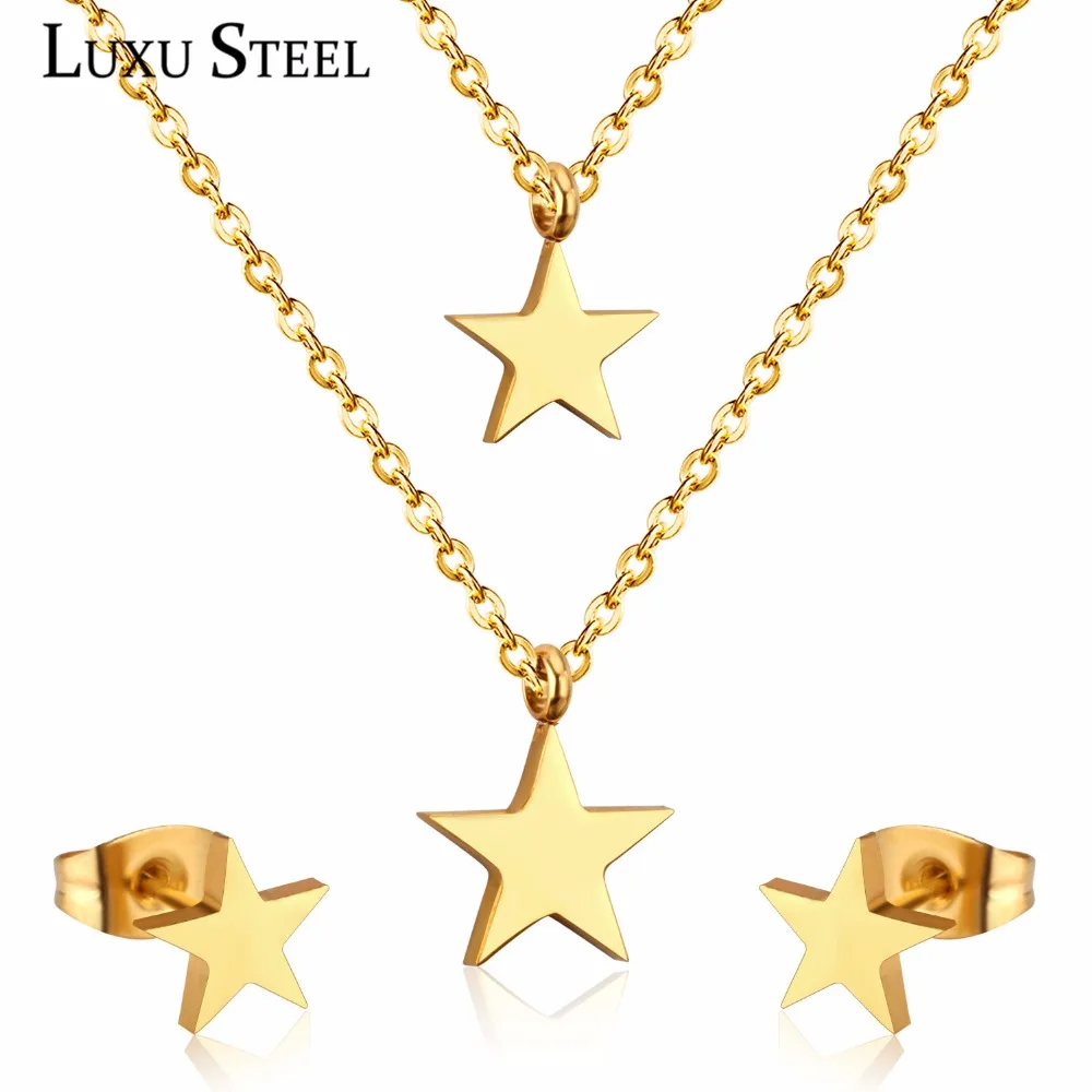 Комплект из колье и серёг LUXUSTEEL свадебное украшение бижутерия нержавеющей стали