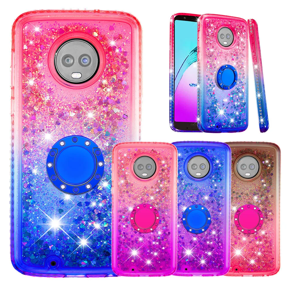 

Ring Gradient Quicksand Diamond Case for Motorola E5 Plus Play E5 EU Love Heart Glitter Cover for G6 Plus 2018 Bling Sequins