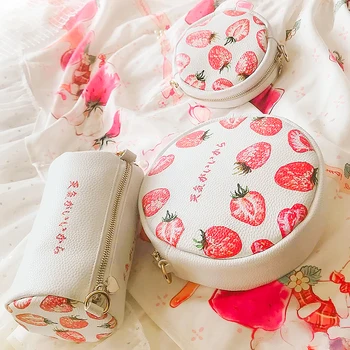 

Angelatracy 2019 New Arrival Stawberry Red Bucket Lolita JapanFruit Cute Girl Sweet Lady Circular Messenger Bag Crossbody Bags