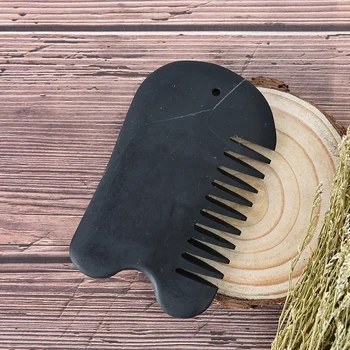

1Pc Magic Massage Comb Natural Energy Bian stone Black Guasha Gua Sha Board Comb Black Stone Needle Prevent Hair Loss