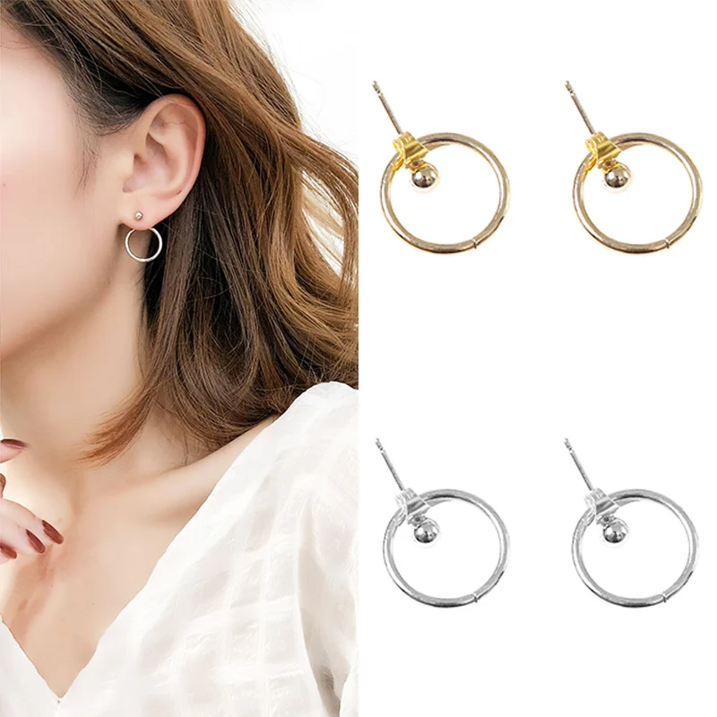 

Gifts Party 2020 New Arrival 1Pair Graceful Hollow Circle Bead Wedding Allergy Free Stud Earring Back Hanging Golden/Silvery