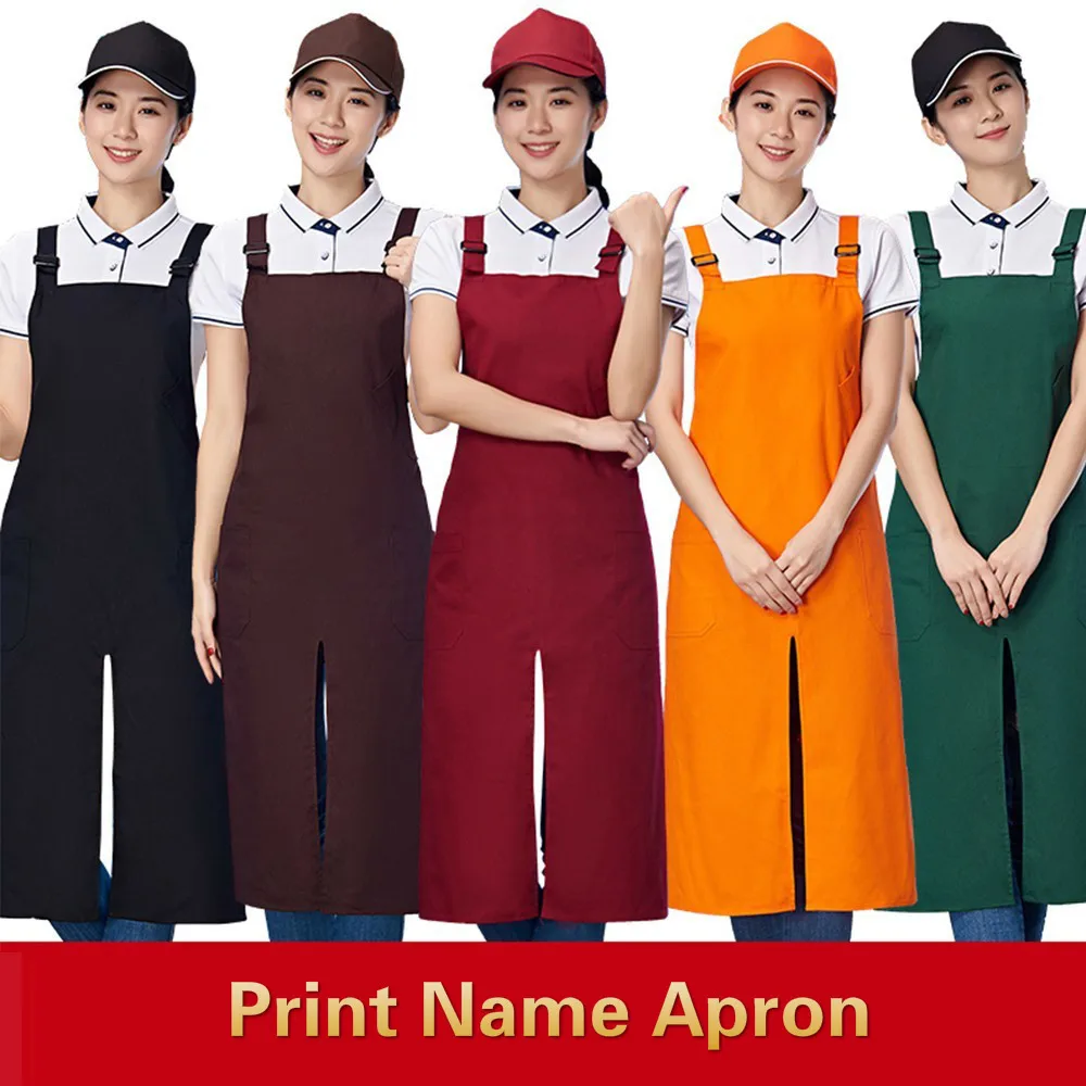 Pure Cotton Anti Water Women Men Print Name Logo Chef Cook Kitchen Apron Restaurant Cafe Waiter Hairdresser Hang Neck Barbers