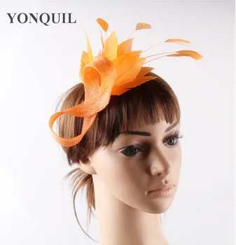 

Cute oange bow hair accessories wedding hair clips fascinator feather headwear craft for wedding occasion races or 21 colors