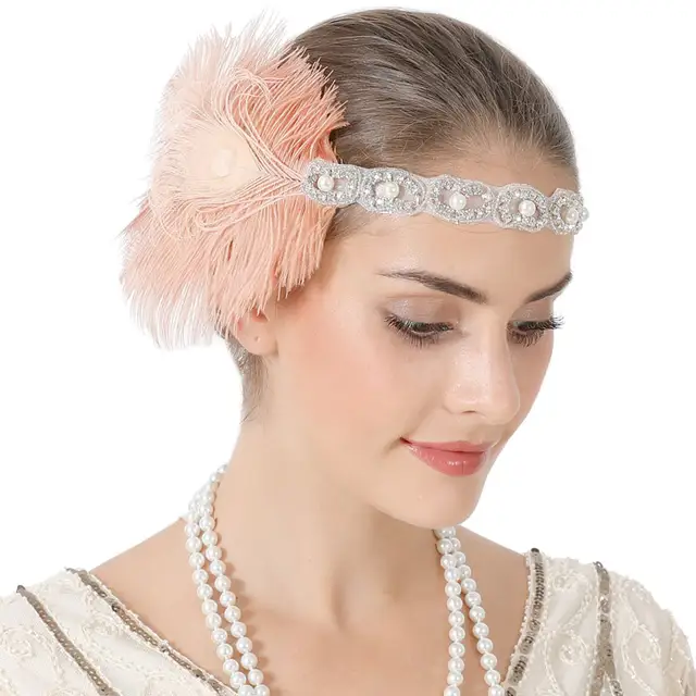 Elegant 20s Great Gatsby Hair Headpiece Handmade Feather Headpiece