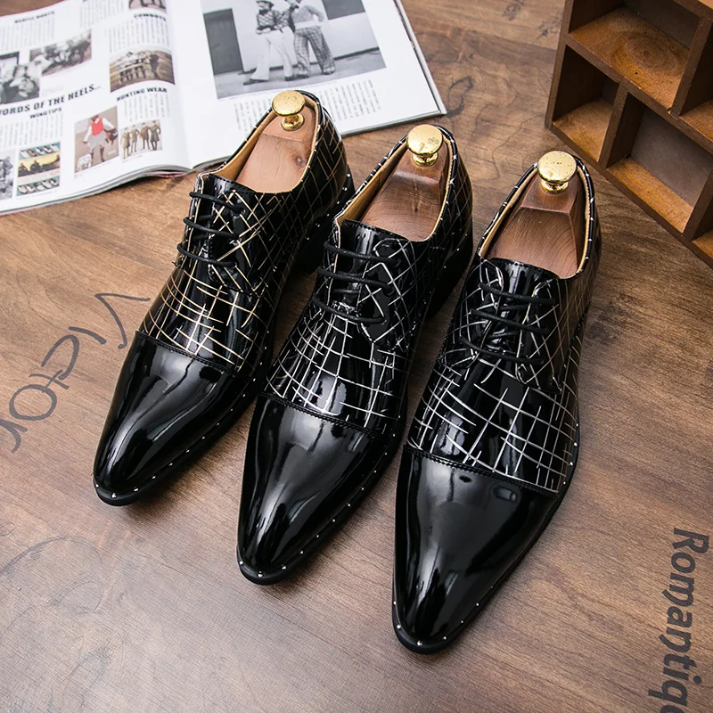 pointed toe mixed colors patent leather men shoes fashion dress ballroom dancing wedding pary flats derby oxfords shoes for men (29)