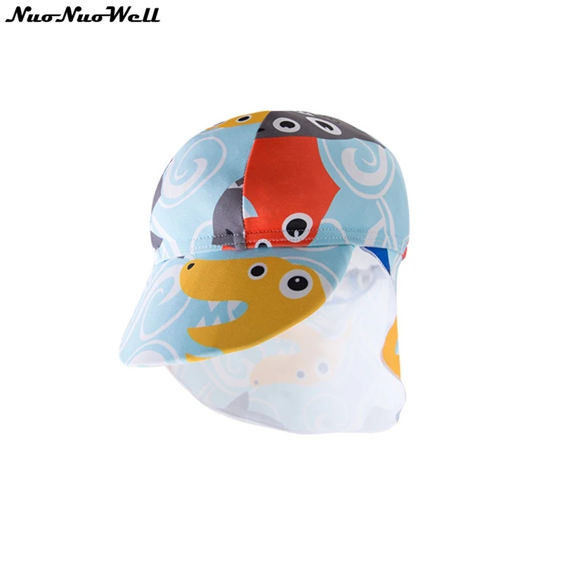 Новые летние NuoNuoWell для маленьких мальчиков напечатаны цельный шляпе купальник вылечить голубая акула глава полоса Горячая весна пляжная одежда