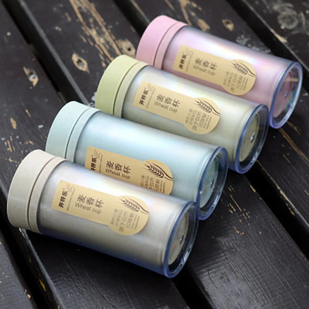

330ML Wheat Straw Portable Bottle Fruit Juice Leak-proof Travel Bottle Wood Grain Lid Cover Simple Water Bottle Apr 1