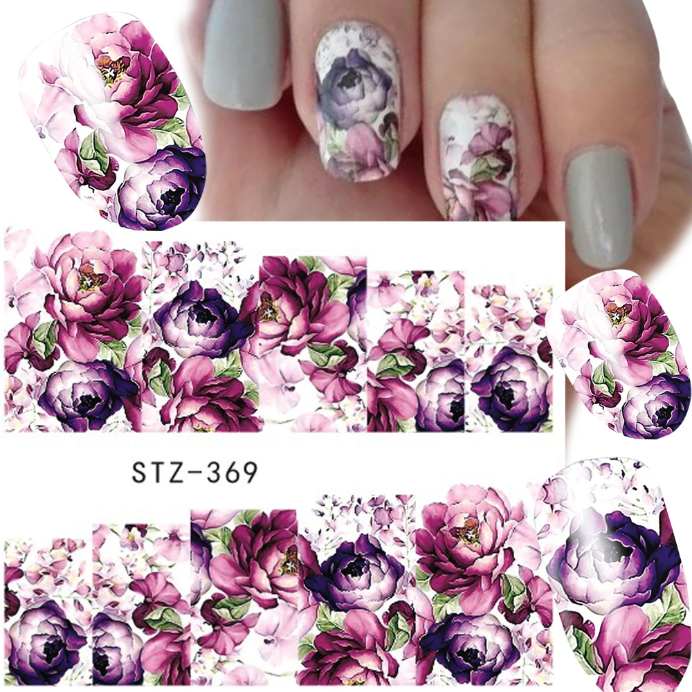 1 Sheets Water Transfer Women Full Cover Sticker Nail Art Decals Nail Art Beauty Purple Rose