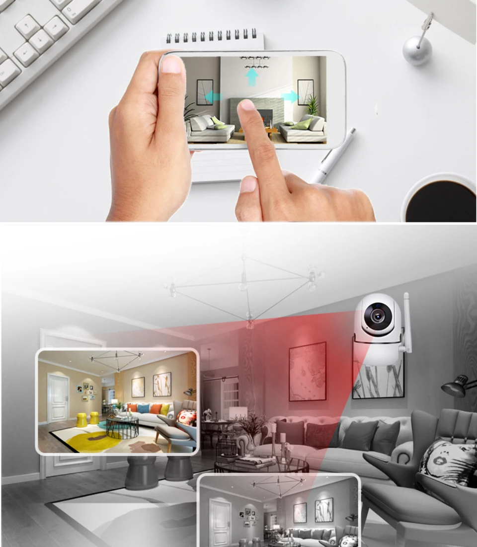 1080P Full HD Wireless Smart PTZ IP Camera with WIFI Cloud Recording Auto-Tracking Monitoring for Moving Objects Free APP Alarm_F12