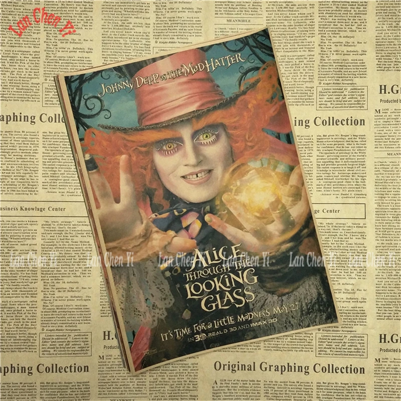 Алиса в стране чудес классический мультфильм фильм крафт-бумага плакат для кафе декоративный Рисунок для бара - Цвет: Бургундия