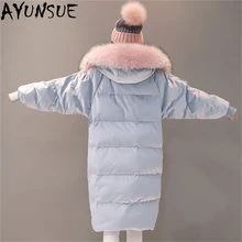AYUNSUE, новинка, женский зимний пуховик, теплый, утиный пух, Женская длинная парка, мех енота, пальто, женская куртка, casaco feminino