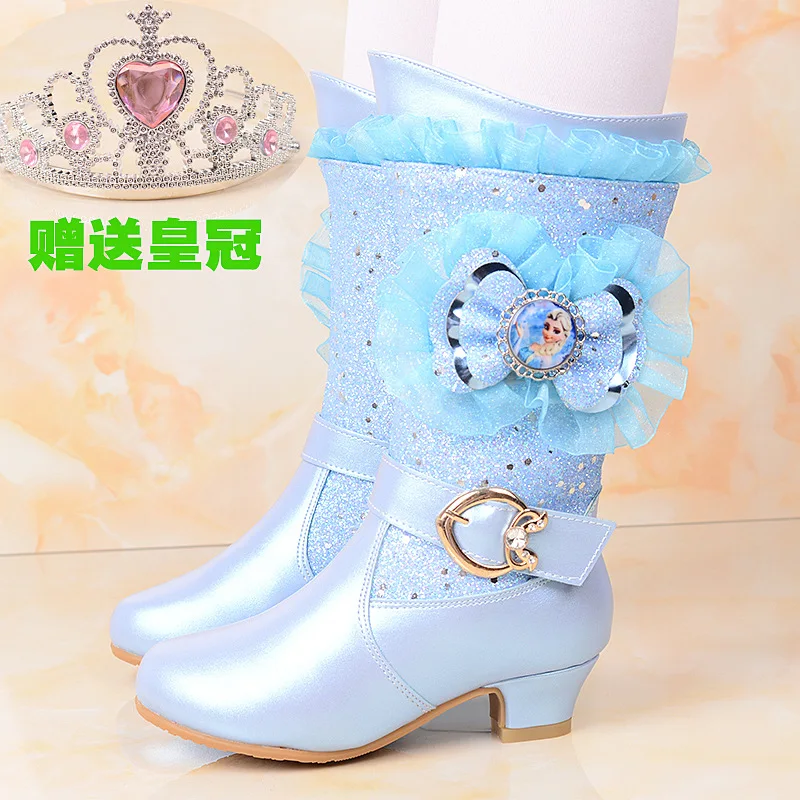 

2018 autumn and winter new Frozen girls high boots children's shoes princess fashion cotton shoes