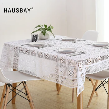 

100% Cotton Knitted Lace Tablecloth White Chic Vintage Crocheted Tablecloth Handmade Cotton Lace Table Cover TC004