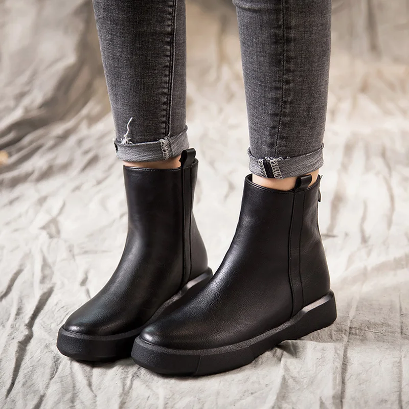 DRKANOL Vintage Flat Women Boots Autumn Winter Round Toe Back Zipper Winter Warm Waterproof Ankle Boots Women Platform Shoes