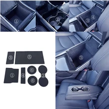 Нескользящая резиновая Центральная консоль подлокотник коврики подстаканник аксессуары для Tesla модель 3 черные автомобильные аксессуары