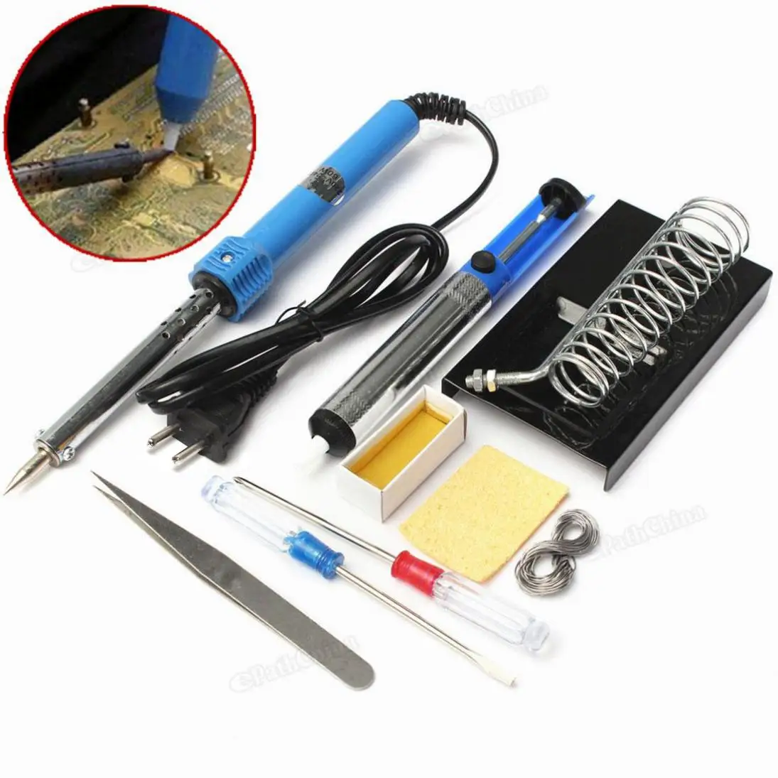 

220V 60W EU Adapter Plug 9in1 DIY Electric Welding Solder Iron Station Starter Tools Kit Set with Iron Stand Desolder Pump