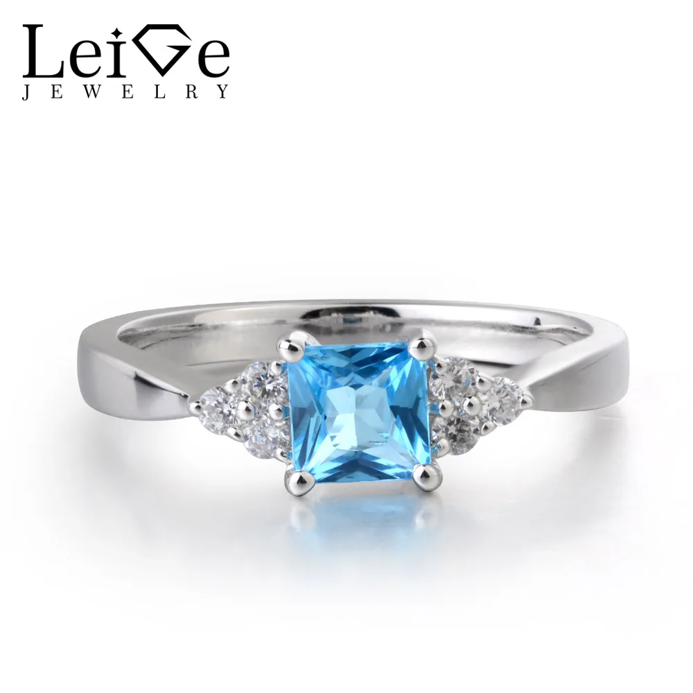 Leige Jewelry Natural Swiss Blue Topaz Gem November Birthstone 925