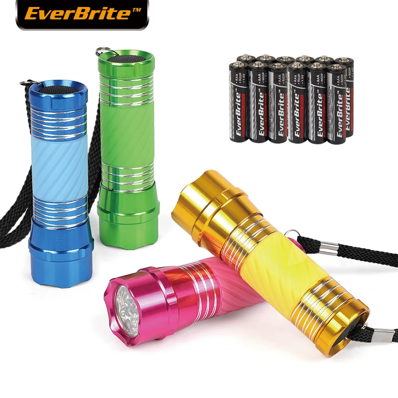 EVERBRITE LED flashlight glow in dark 4 Mini Flashlights 9LED Lamp