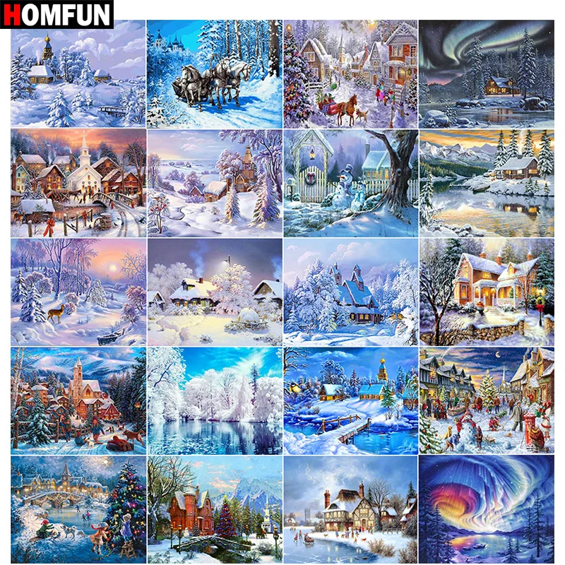 AZQSD-Diamond-Painting-Winter-Cross-Stitch-Diamond-Embroidery-Snow-Scenery-Needlework-Full-Square-Landscape-Wall-Decor