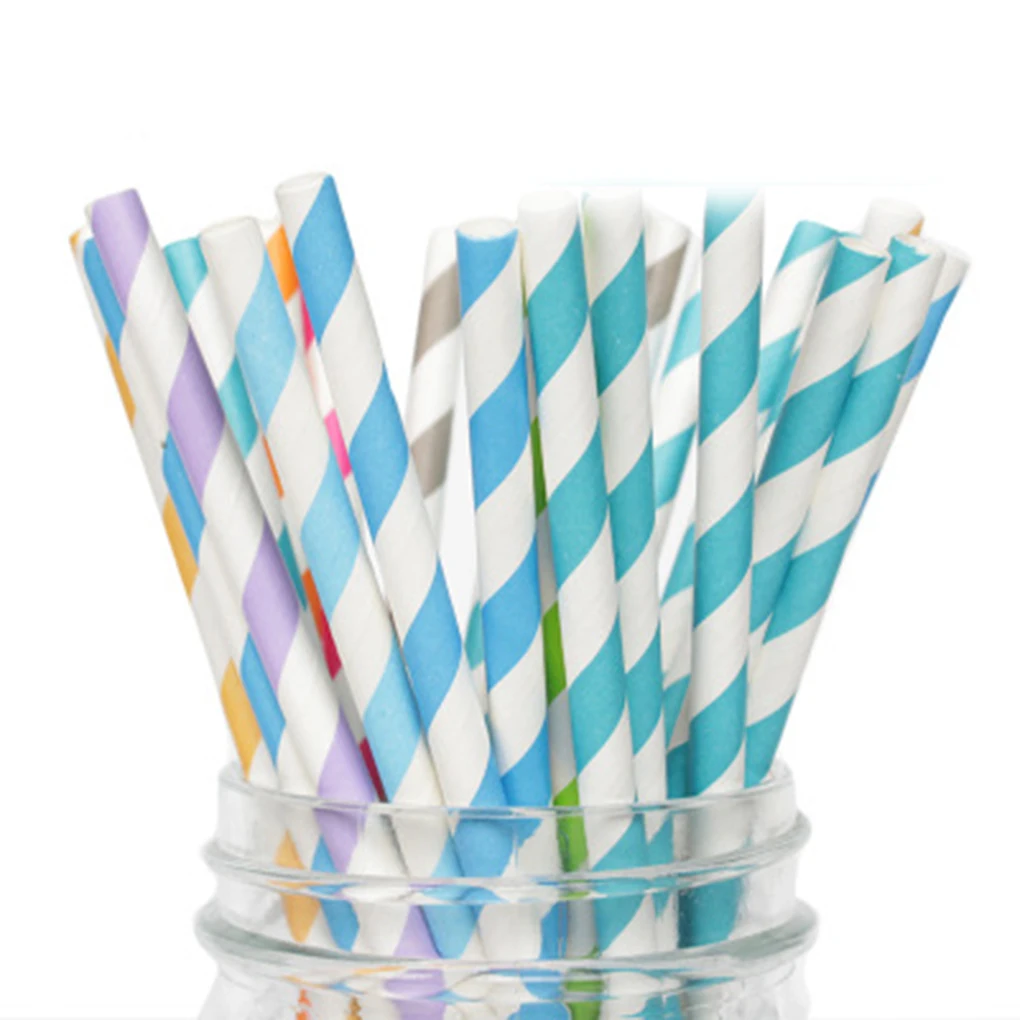 

6pcs/1 Bag Stripe/Wave/Wave point Paper Drinking Straw Colorful Disposable Juices Straw Random Pattern