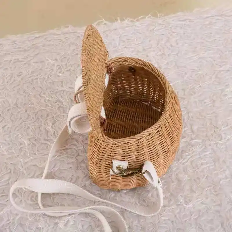 Rattan Bicycle Storage Basket Children Cute Picnic Basket Wicker Straw BackPack Multi-use Girls Kids Summer Beach Shoulder Bag