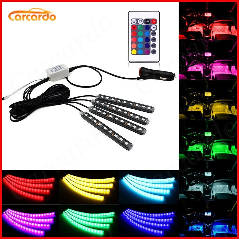 

4PCS LED RGB Strip Light 16 Colors Car Styling RGB Decorative Atmosphere Lamps Car Interior Light With Remote