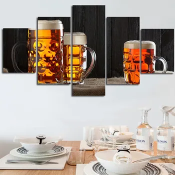 

Morden 5 Pcs/Sets Glass Cups of Beer Wall Paintings Art Pictures for Coffee and Bar Decoration Artwork Hot Sale