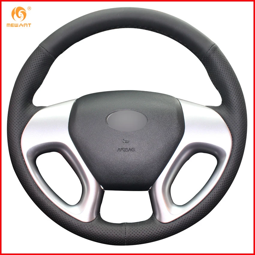 MEWANT Black Genuine Leather Car Steering Wheel Cover for Hyundai ix35 Tucson 2 2011 2015