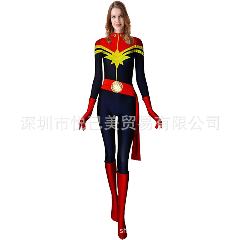 Новые 3D женские Девушки фильм версия Марвел Капитан Carol Danvers костюм зентай для
