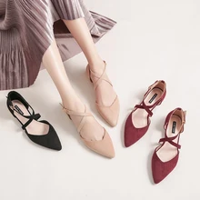 Pointed single shoes female wild 2019 spring British retro flat bottom strap women's shoes