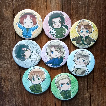 

8pcs/Set 58MM Anime Axis Powers Hetalia World Twinkle Panda China APH Moive Broochpin RussiaItaly,US.UK Badge Brooch Anime Badge