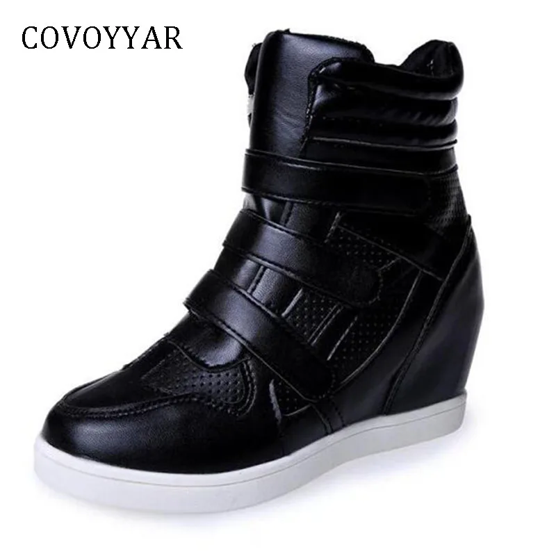 

COVOYYAR Hidden Wedges Women Sneakers 2019 High Top Platform Casual Shoes Hook Loop Ankle Boots Women White/Black Shoes WSN743