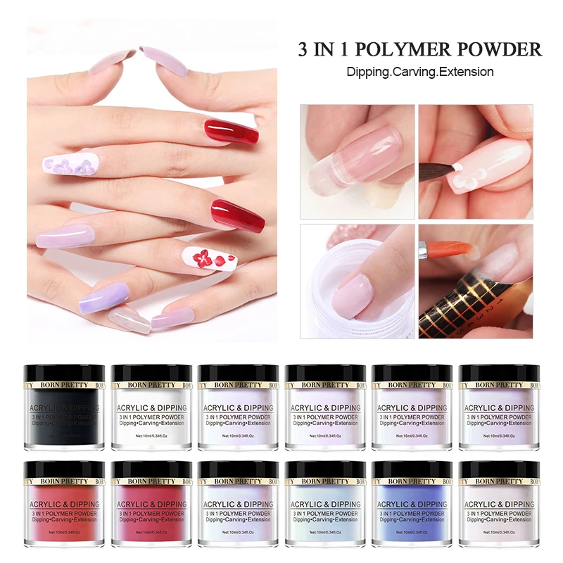 

BORN PRETTY 3 in 1 Polymer Powder Acrylic Dipping Nail Powder for Carving Tips Extensions Manicure Decoration