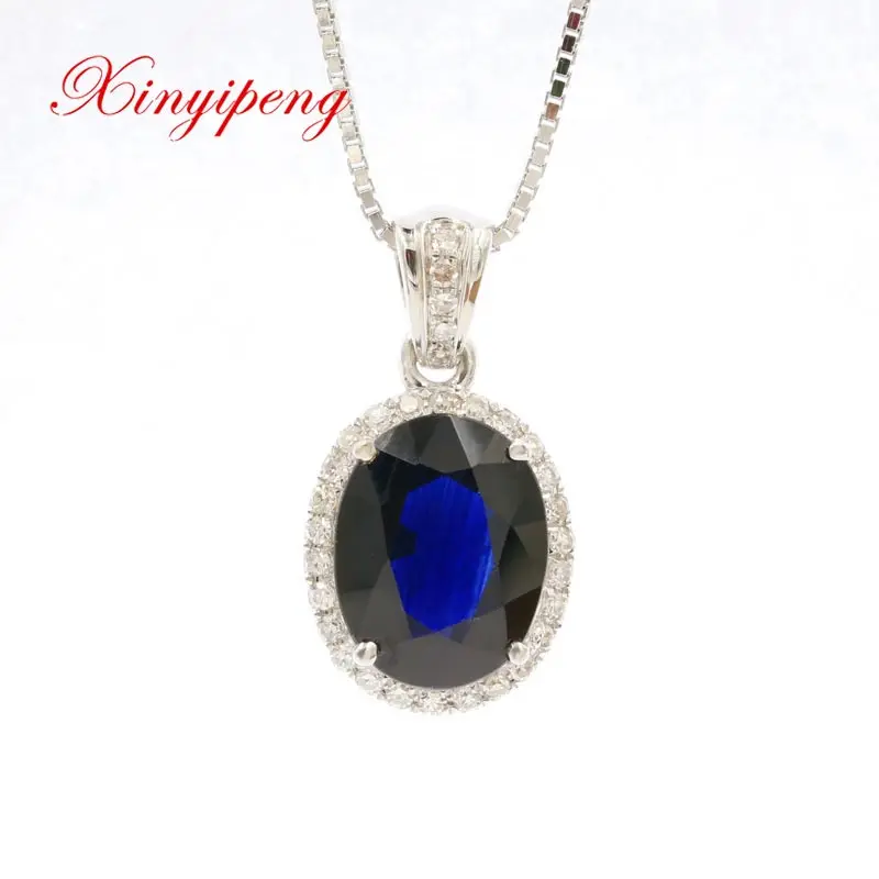 

Xin yi peng 18 k white gold inlaid 1.79 ct natural oval sapphire pendant women pendant with diamond finel gift