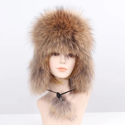Горячая Распродажа, зимняя женская шапка из натурального Лисьего меха, натуральная мягкая теплая шапка из натурального Лисьего меха, женская модная повседневная шапка-бомбер из натуральной кожи - Цвет: Raccoon fur