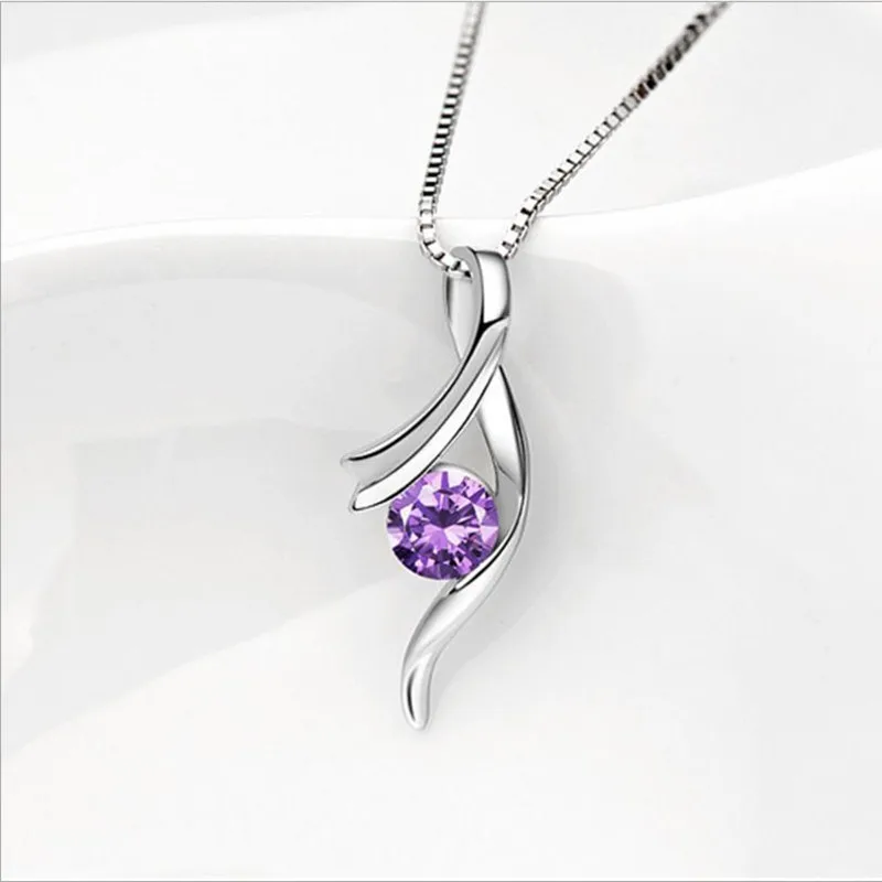 

TJP Trendy Female Crystal Purple Pendants Necklace Jewelry Fashion Women Silver 925 Choker Necklace For Bride Wedding Bijou Gift