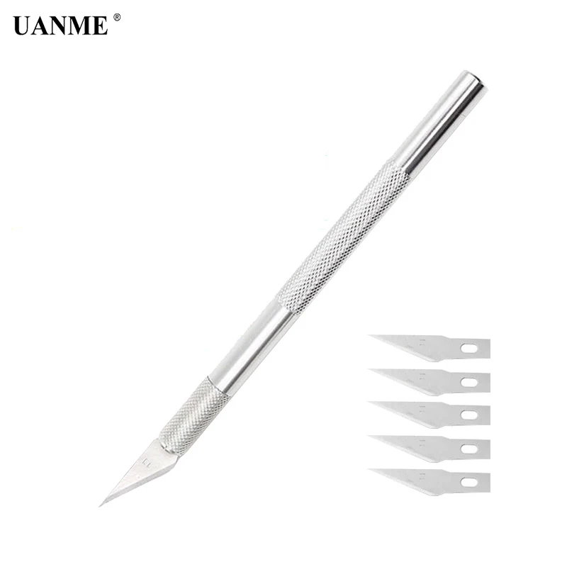 

UANME 1Piece Metal Scalpel Knife With 6 pcs Blades Graver Mobile Phone Laptop PCB DIY Repair Hand Tools