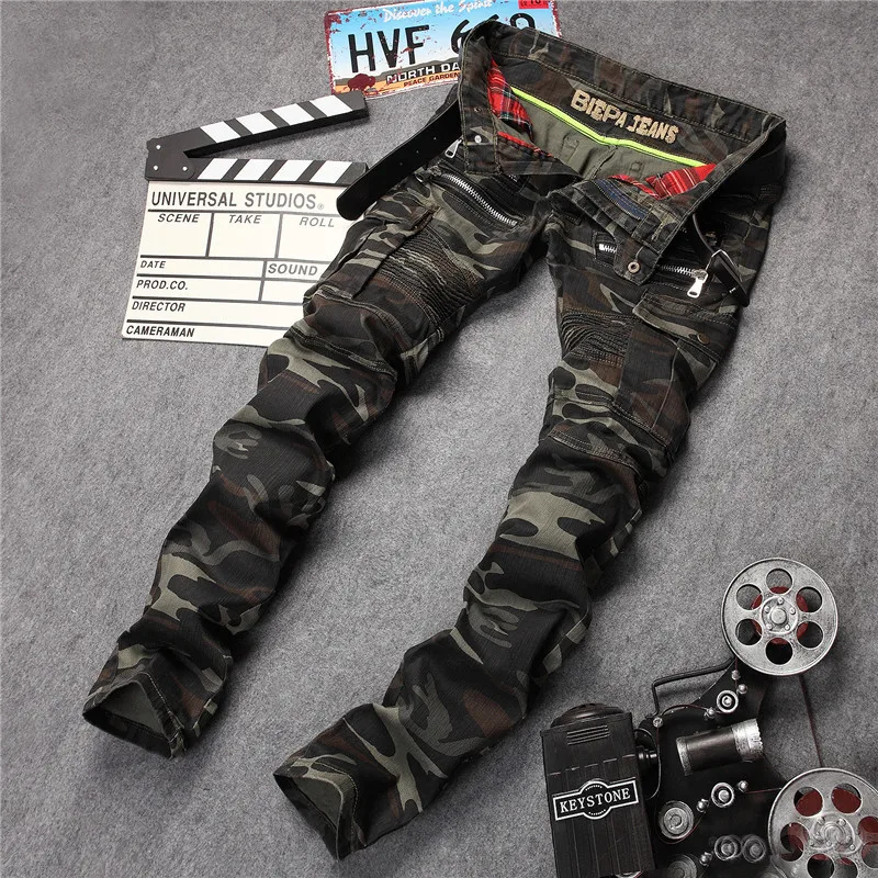 mens camo biker jeans