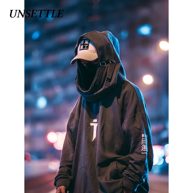 UNSETTLE High neck Fish mouth Pullover japanese Sweatshirts Men/Women Hoodies oversize Streetwear Hip Hop Harajuku Male Tops
