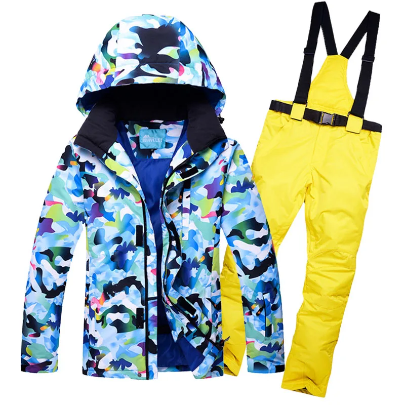 Супер Теплый Для мужчин лыжный костюм Водонепроницаемый дышащий ветрозащитный Открытый Спортивная одежда Лыжный Спорт сноуборд куртка+ брюки стиль - Цвет: LMC and Yellow