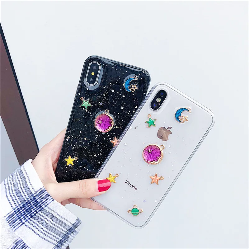 

Cute transparent Glitter Space planet back Case For iphone XS XR XS Max 6 6S 7 8 Plus X Bling Soft TPU Silicon phone Cases Cover