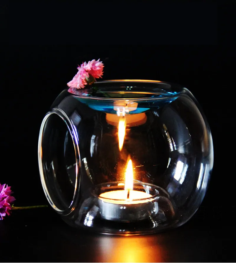 

Glass Candlestick Fragrance Aroma Oil Burner Tealight Holder Candle Wax Tart Warmer Cheap Elegant Brief Creative Candle Holders