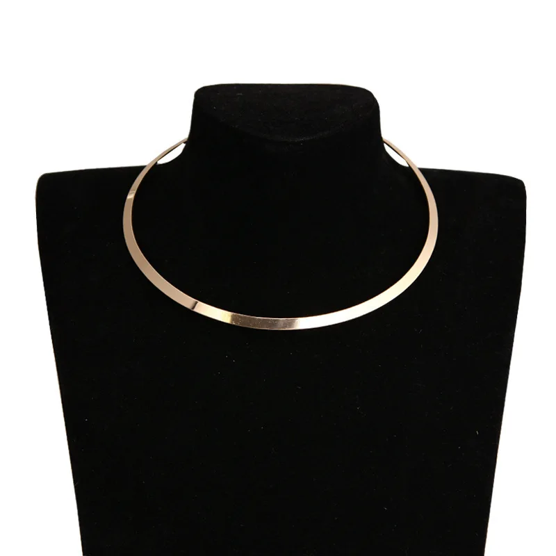 

Smooth Metal Collar Necklaces for Women Round Geometric Gold Silver Statement Punk Choker Necklaces Collier Femme 2019 Wholesale