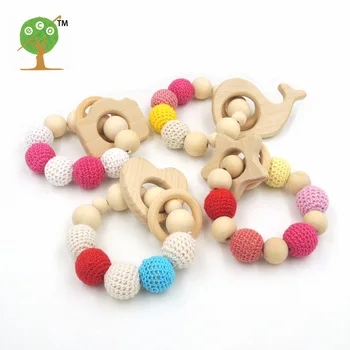 Shade pink princess Wooden Teether Toy  Whale star heart  camera Set Nursing Necklace Teething Bracelet Organic Wood  4pcs/lot