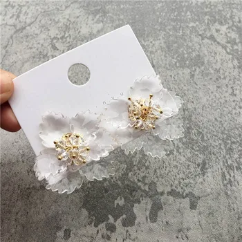

MENGJIQIAO New Exaggerate Transparent Acrylic Flower Petal Beads Stud Earrings For Women Summer Holiday Sweet Pendientes Jewelry