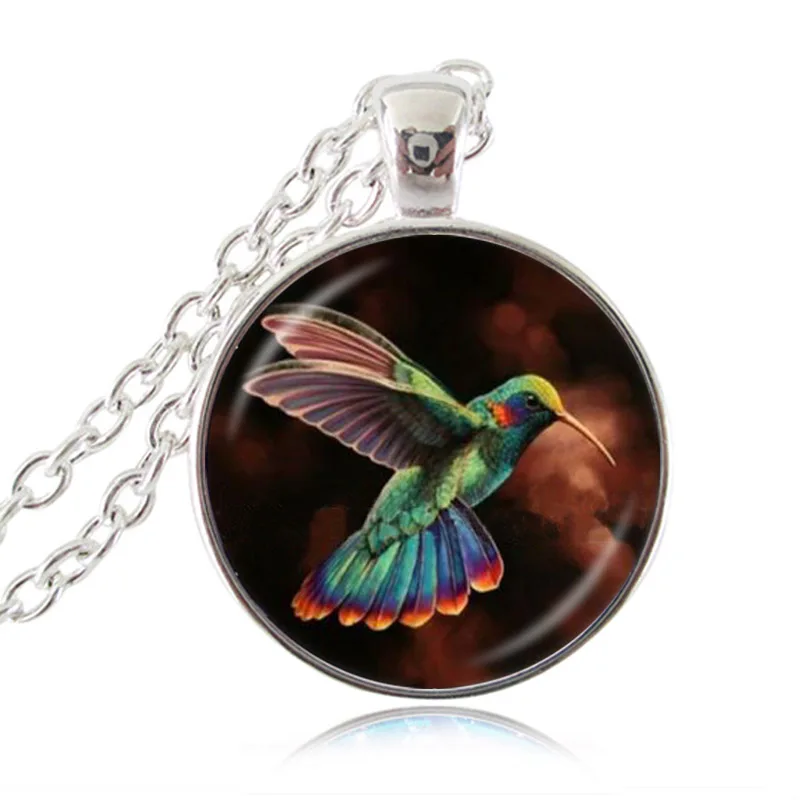 Photo cabochon verre argent Populaire Pendentifs Collier Humming /_ Oiseau