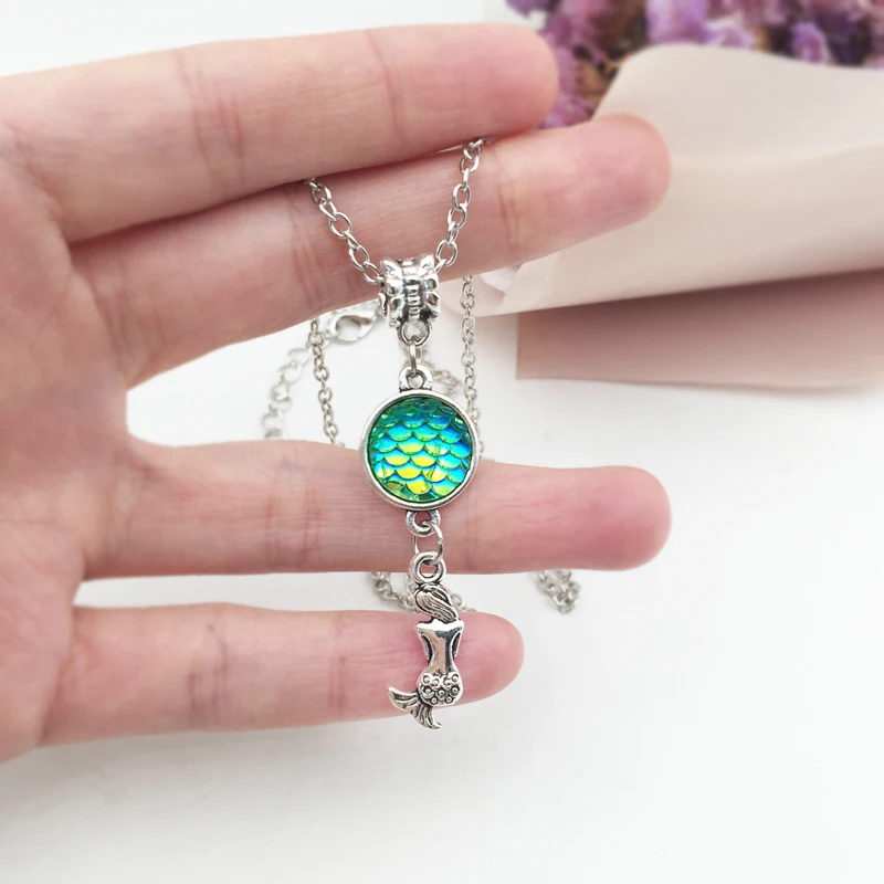 

10pcs Mermaid Scale Seashell Pendant Necklace Ocean Sea Beach Theme Stainless Steel Chain Wholesale Handmade DIY Jewelry 12color