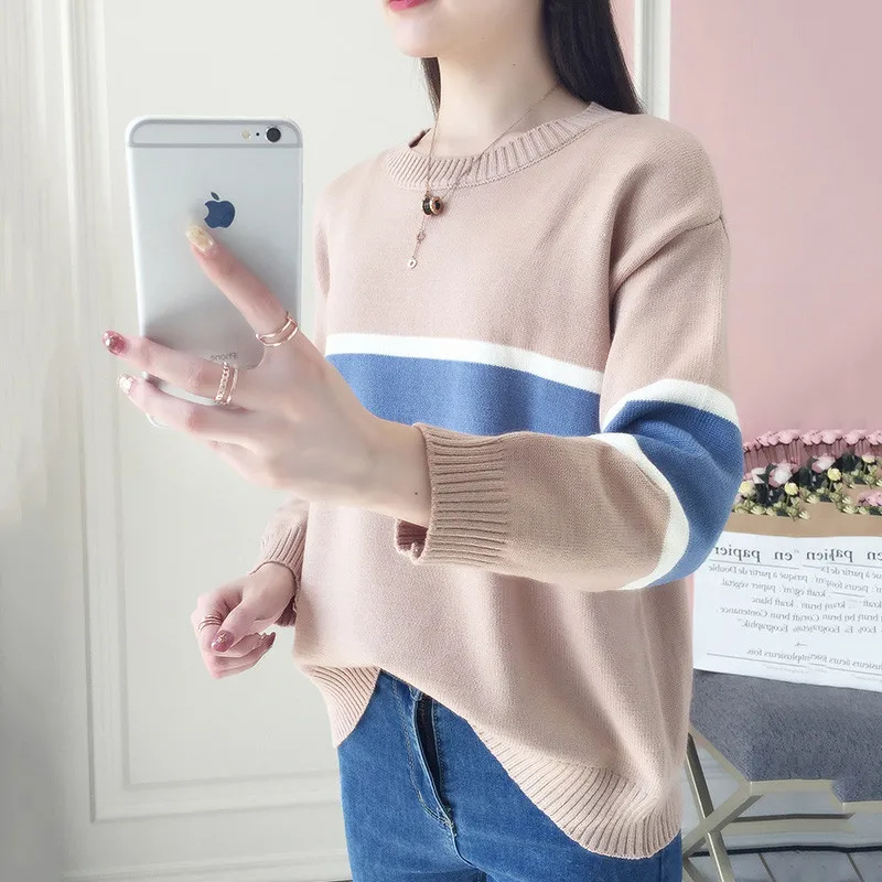 Autumn Winter Round neck Sweater Women Pullover 2018 New Warm Sweater Pullover Fashion Slim Color match Winter Women Sweater 636 Autumn Winter Round neck Sweater Women Pullover 2018 New Warm Sweater Pullover Fashion Slim Color match Winter Women Sweater 636
