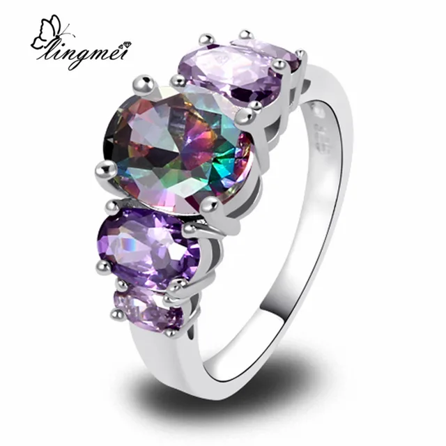 lingmei Wholesale Unisex AAA Multi-Color CZ Silver Color Ring Size 6 7 8 9 10 11 lingmei Wholesale Unisex AAA Multi-Color CZ Silver Color Ring Size 6 7 8 9 10 11